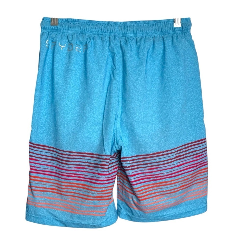 Spyder Boys Striped Board Shorts Swim Trunks Large 14/16 Blue Multicolor Logo - Picture 2 of 7